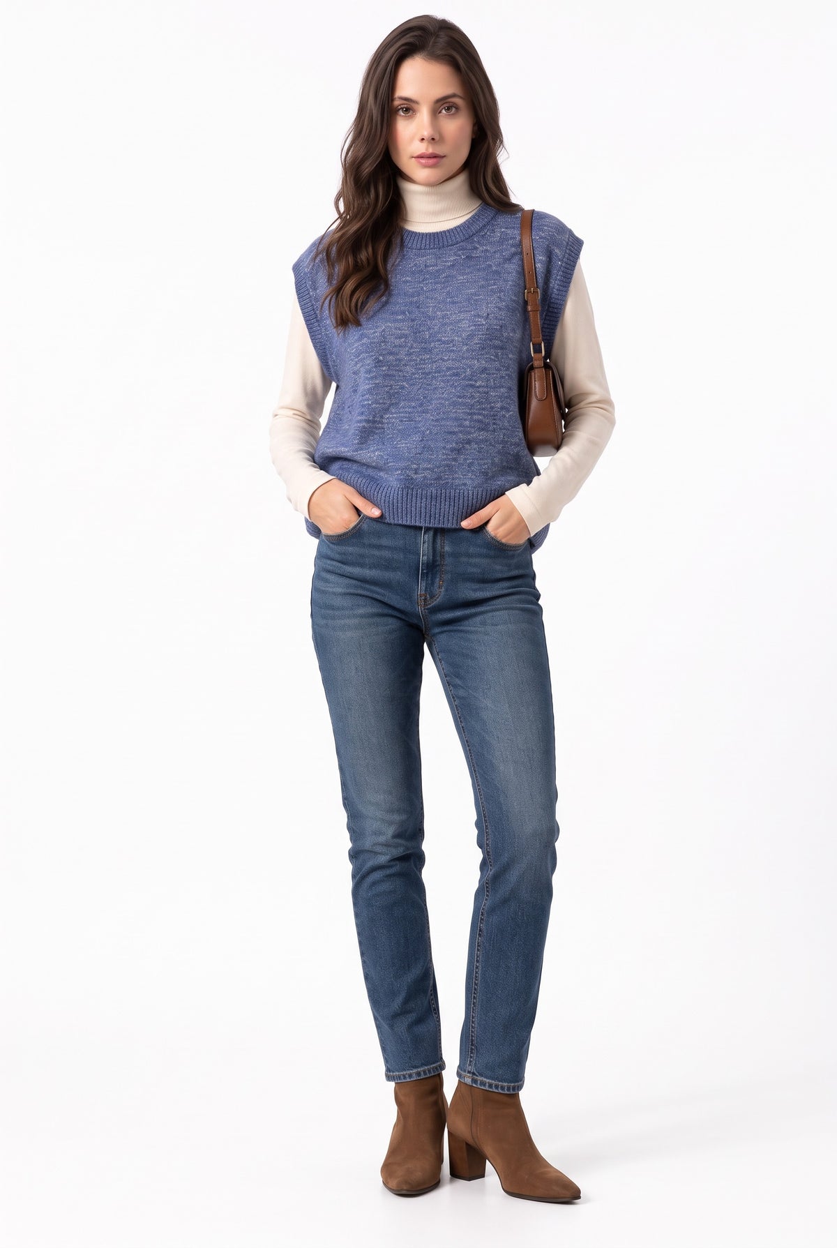 Sleeveless crew neck sweater, 4-ply – Bright Blue – C&Jo