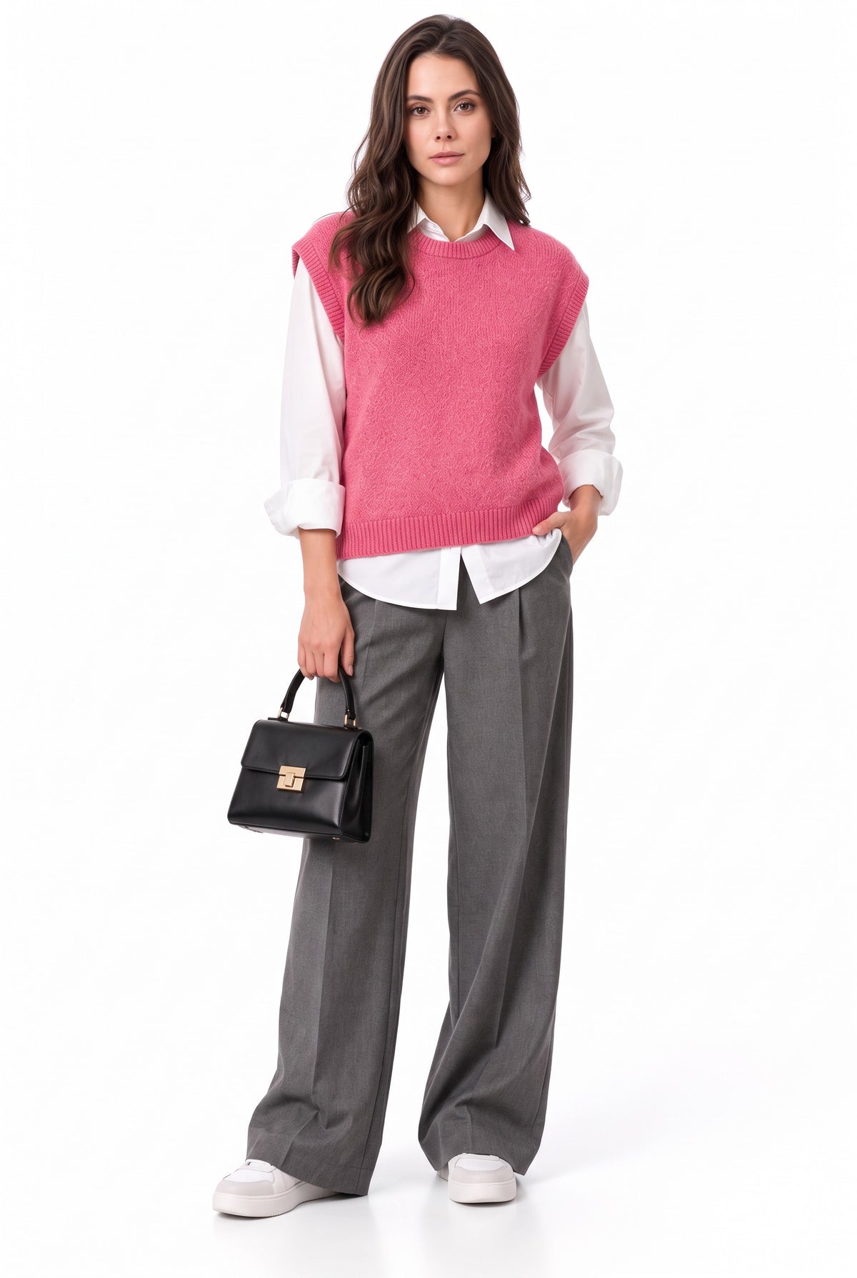 Pull sans manches col rond 4 fils – Fuchsia – C&Jo