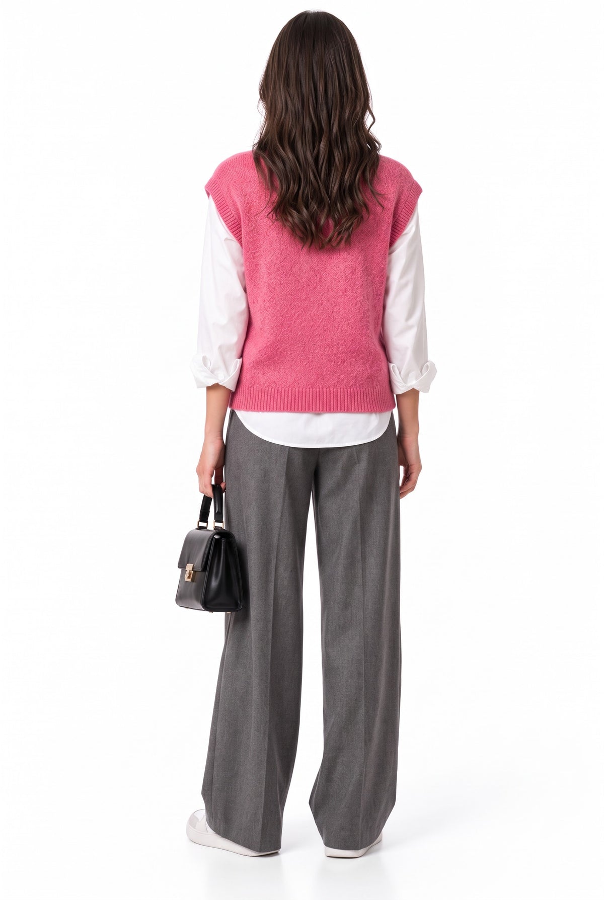 Pull sans manches col rond 4 fils – Fuchsia – C&Jo