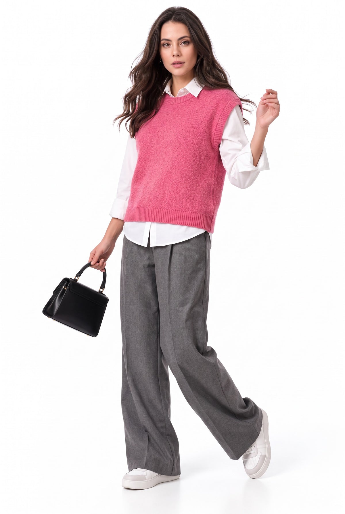 Pull sans manches col rond 4 fils – Fuchsia – C&Jo