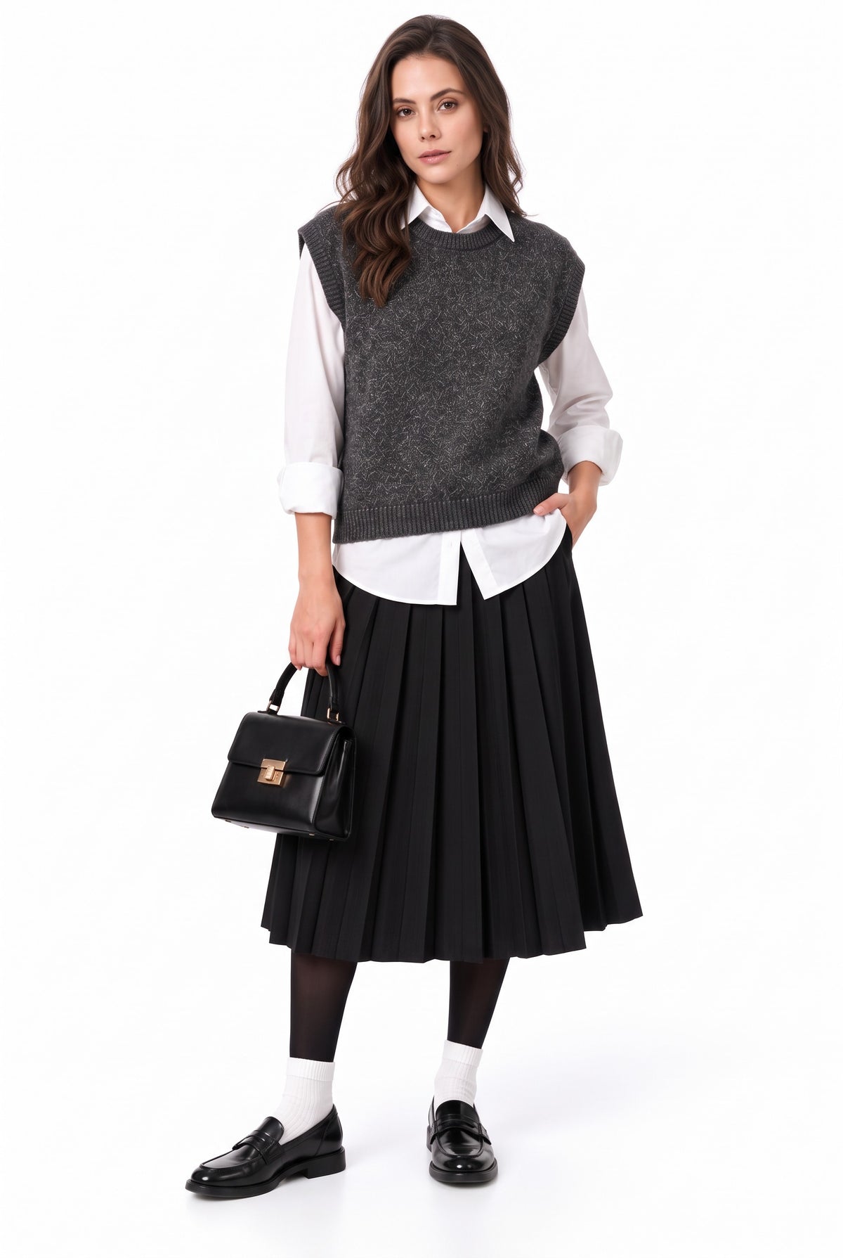 Pull sans manches col rond 4 fils – Gris foncé – C&Jo