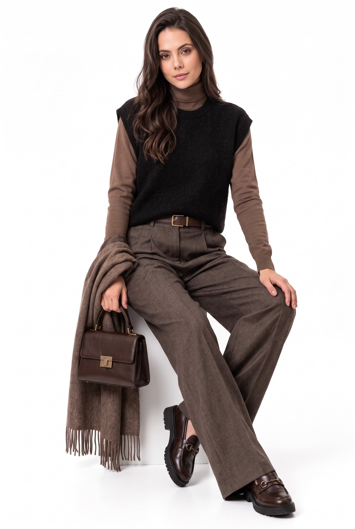 Pull sans manches col rond 4 fils – Noir – C&Jo
