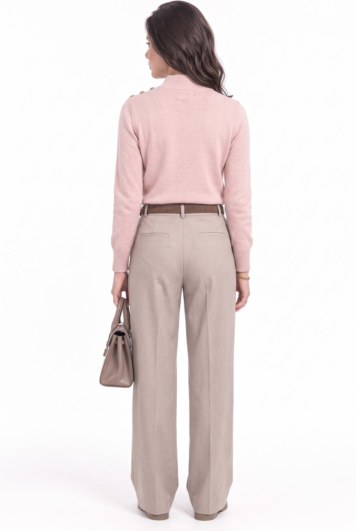 Pull col montant boutons épaule – Vieux rose – C&Jo