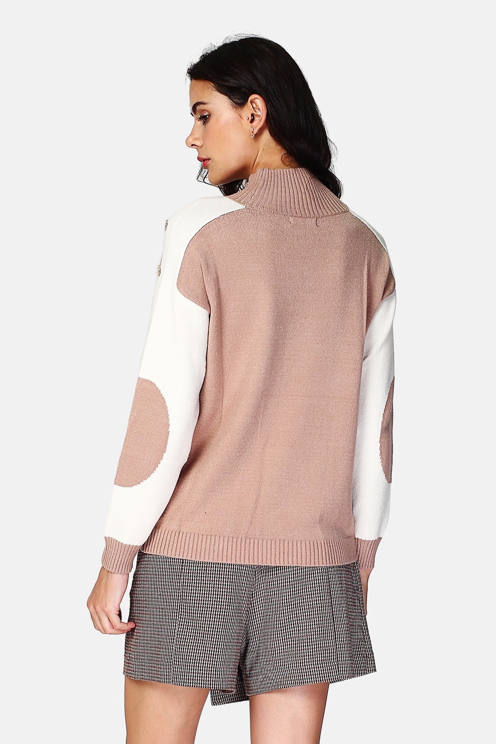 Two-tone, two-ply, long-sleeved turtleneck sweater – Camel – C&Jo