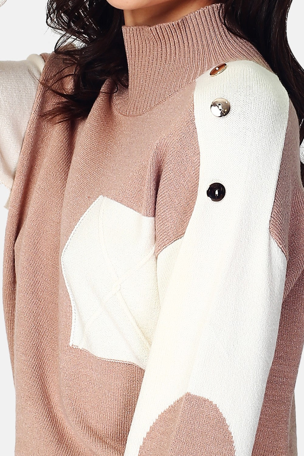 Two-tone, two-ply, long-sleeved turtleneck sweater – Camel – C&Jo