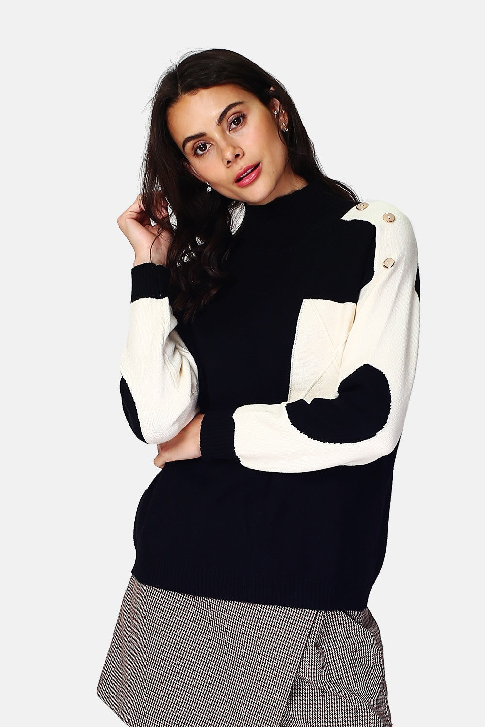 Pull col montant bicolore 2 fils – Noir – C&Jo