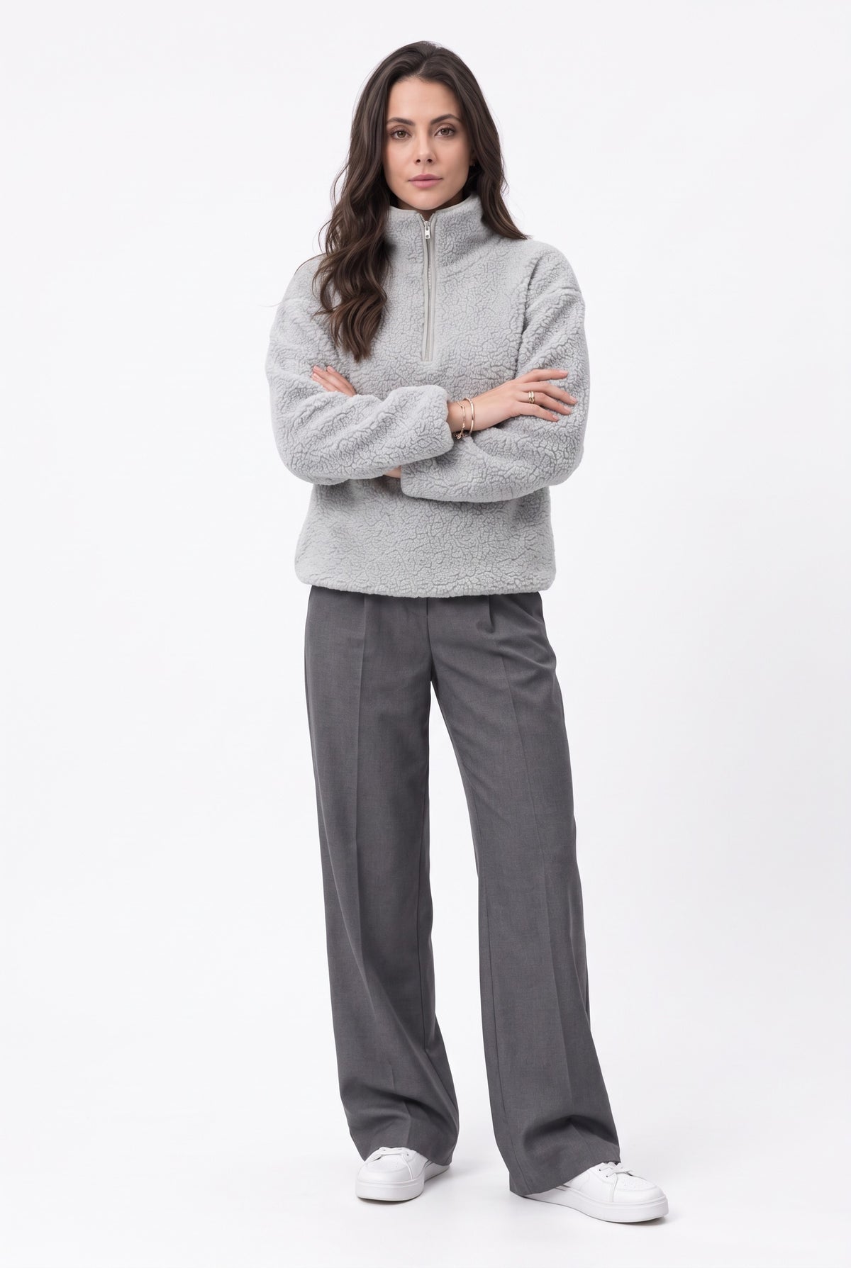 Pull col montant zippé sherpa – Gris – C&Jo