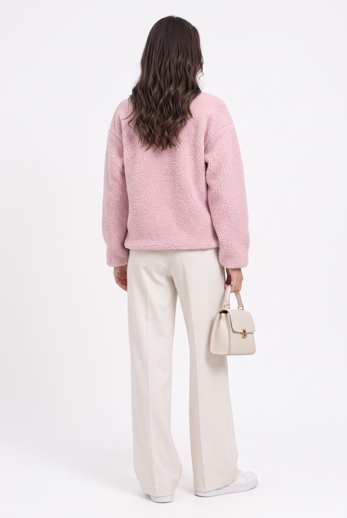 Pull col montant zippé sherpa – Rose – C&Jo