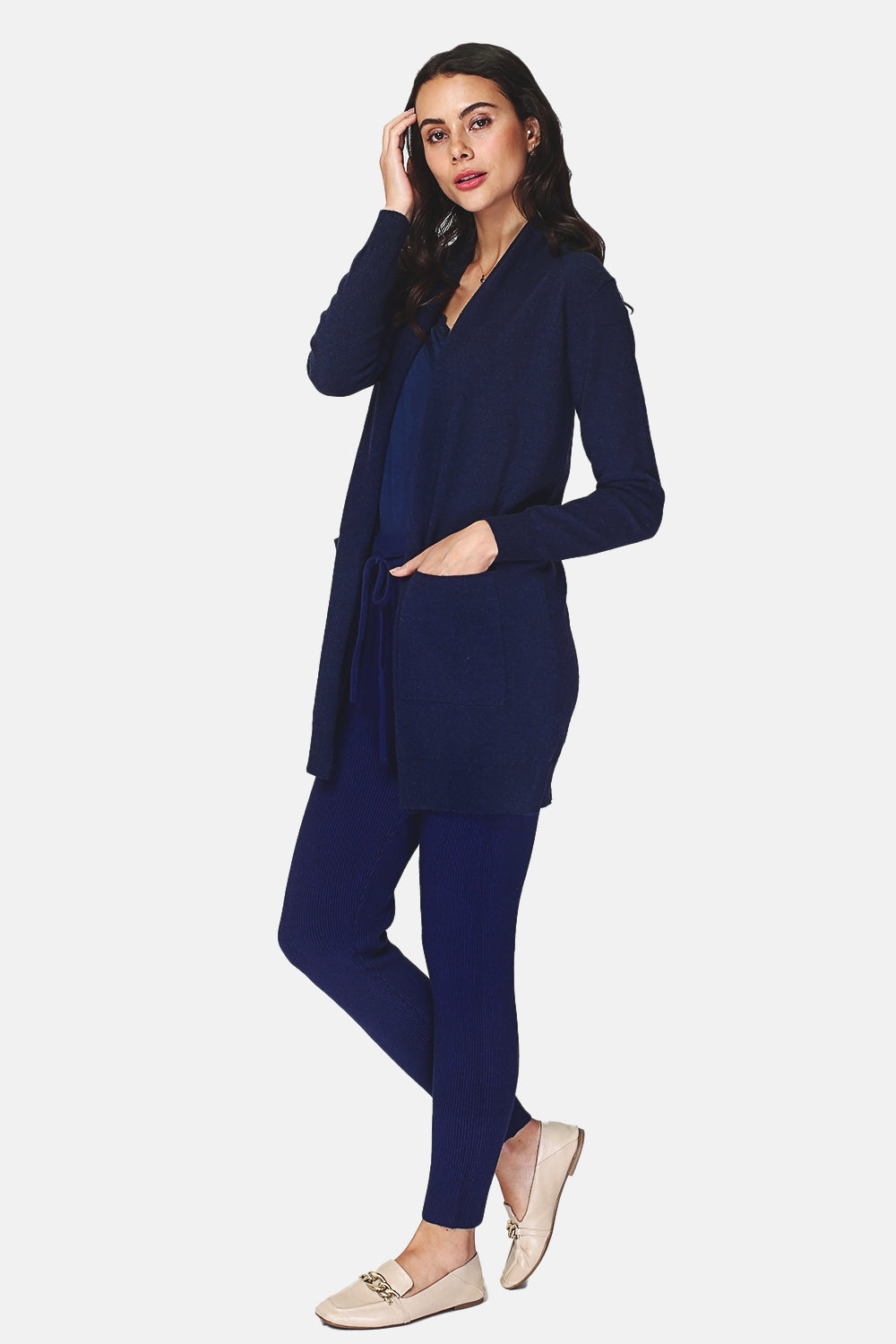 SHAWL COLLAR LONG CARDIGAN WITH POCKETS