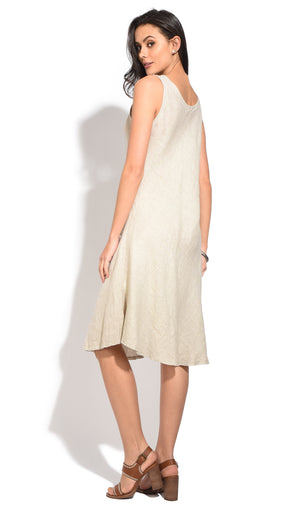 Long round collar sleeveless Dress with front pleats