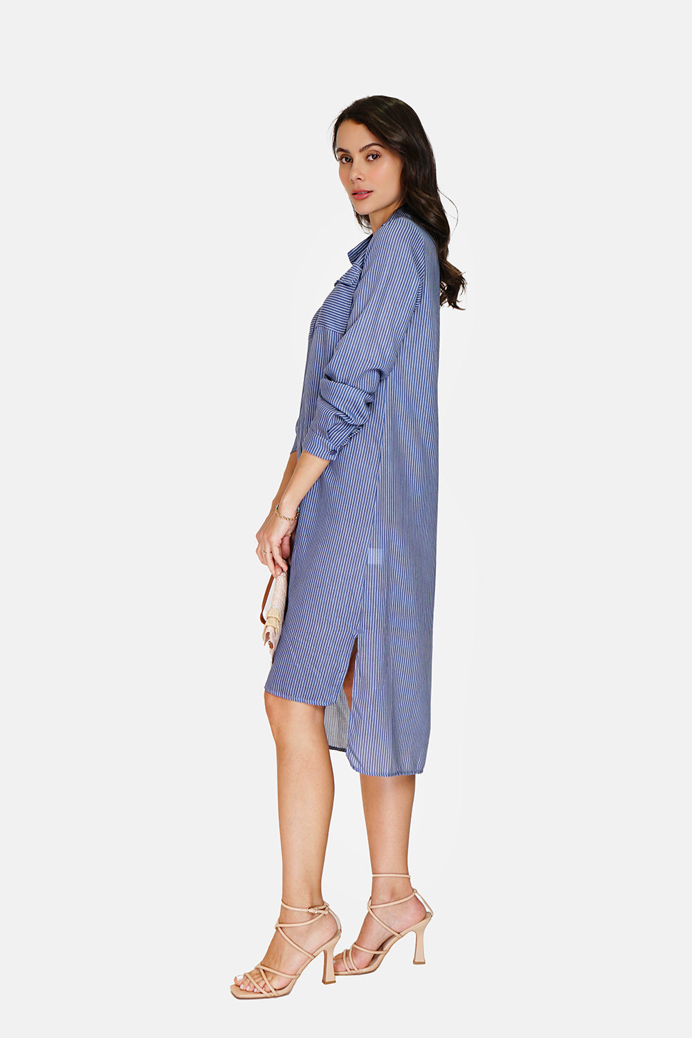 Long striped shirt dress with front pockets