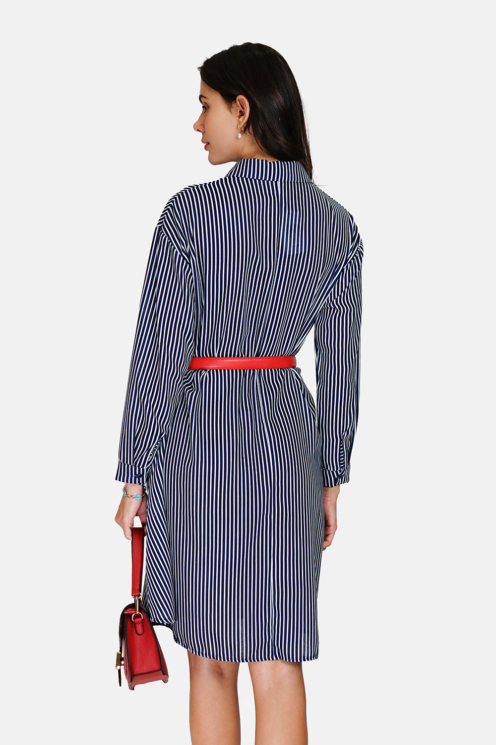 Long flared striped shirt dress, button front
