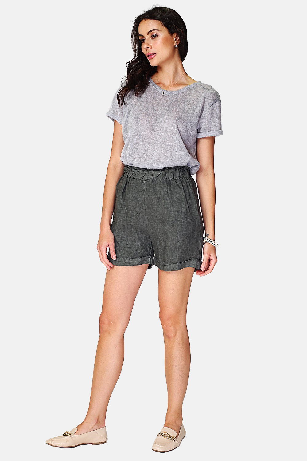 High-waisted elasticated shorts with unlimited edging, Pockets on the sides