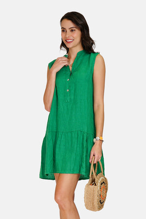 Sleeveless buttoned front mao collar dress