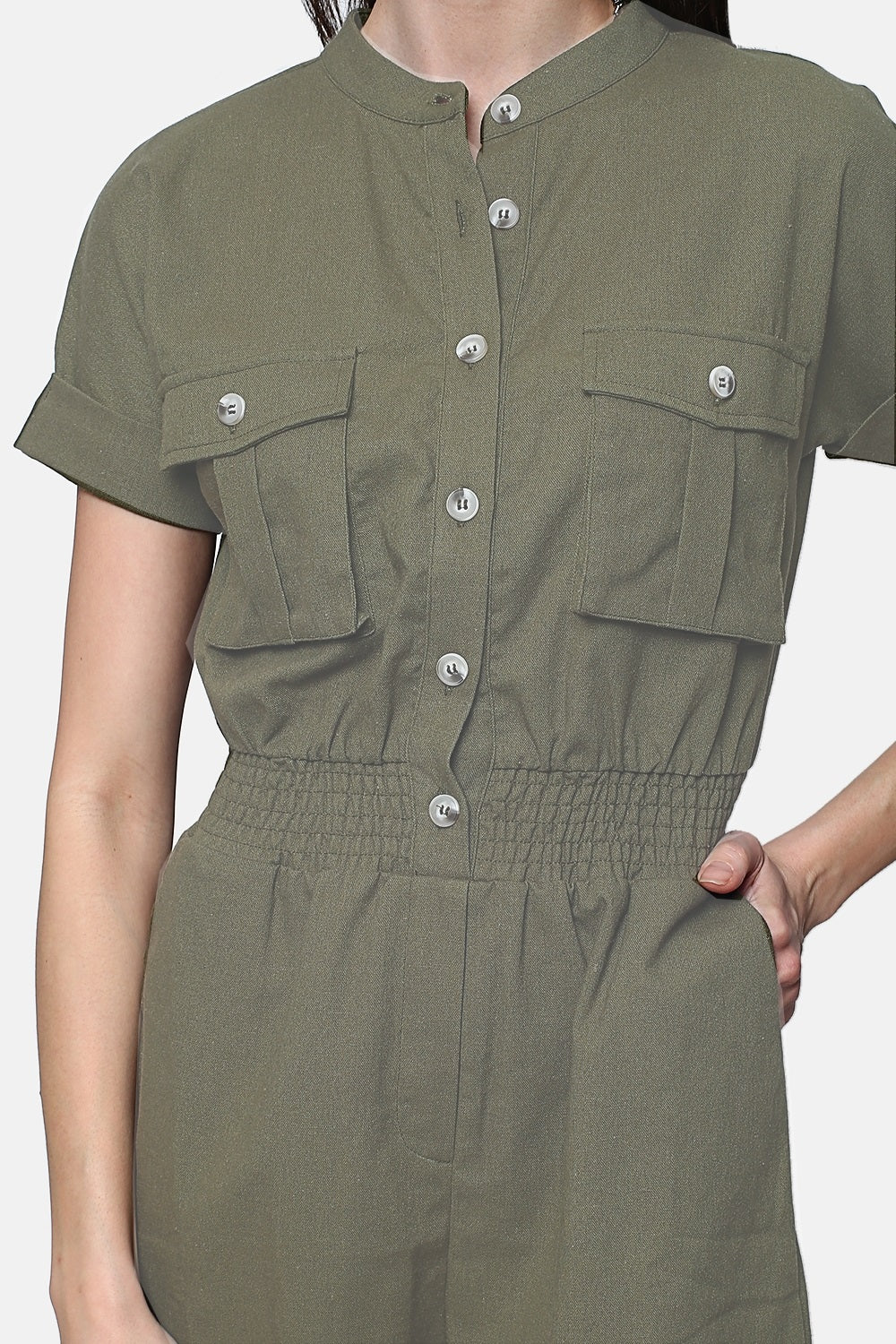 Saharan jumpsuit elastic at the waist with short sleeves