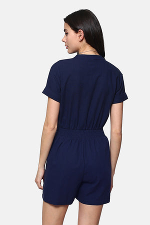 Saharan jumpsuit elastic at the waist with short sleeves