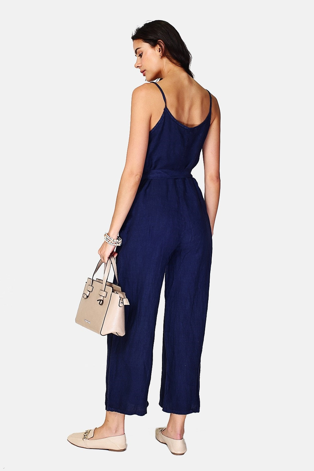 Front buttoned dungarees with belt and side pockets