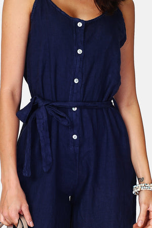 Front buttoned dungarees with belt and side pockets