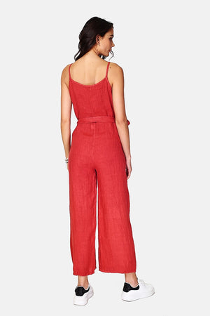 Front buttoned dungarees with belt and side pockets