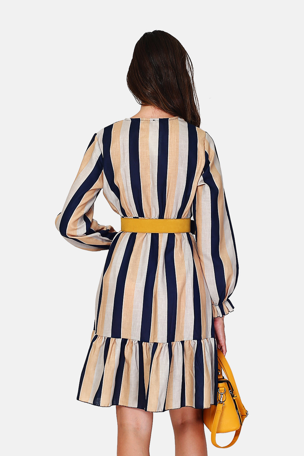 Faux wrap dress with belt and vintage buckle