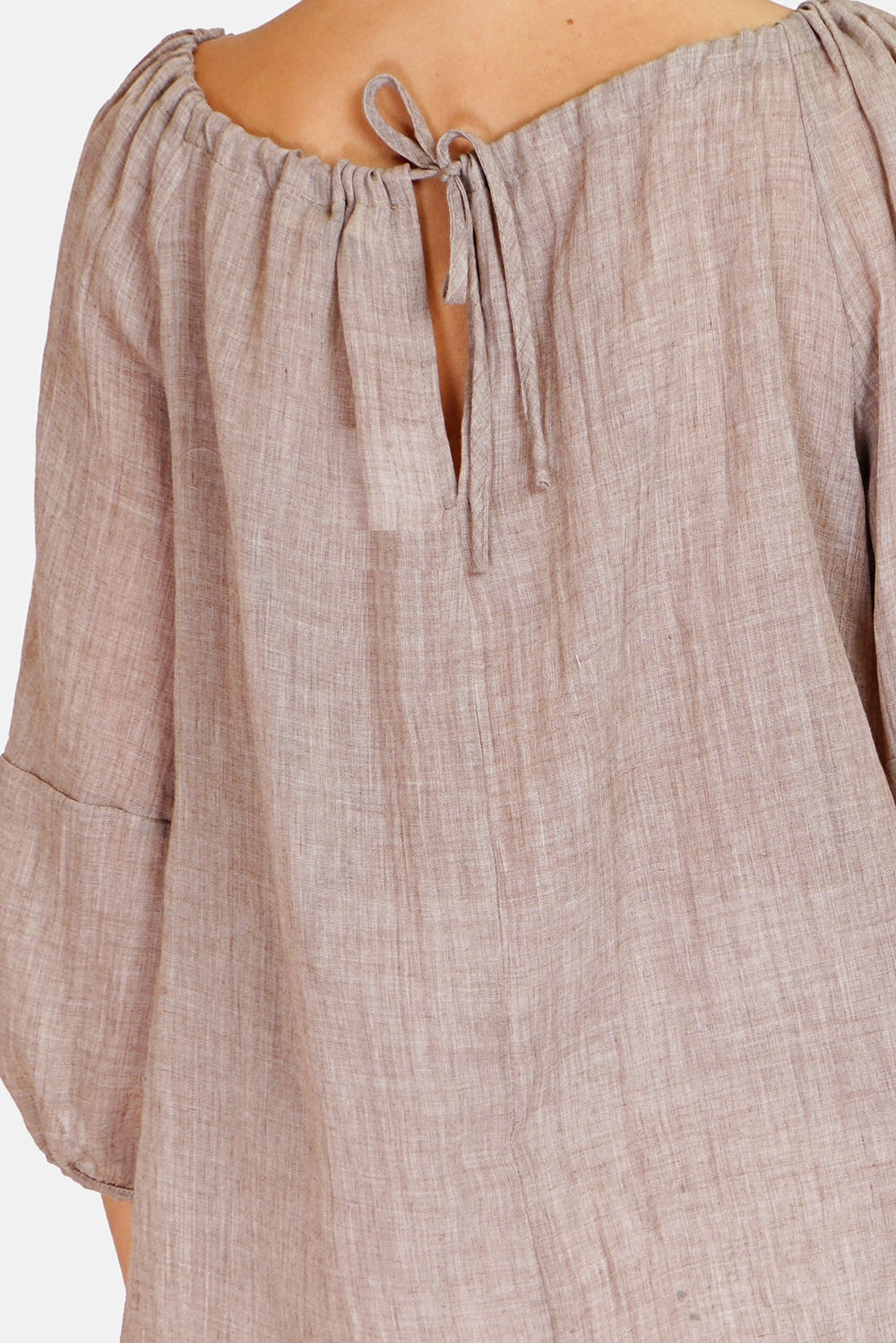 Wide top with lace at the round neck with 3/4 sleeves