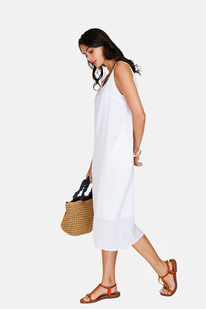 Wide v-neck strap dress front and back with pockets