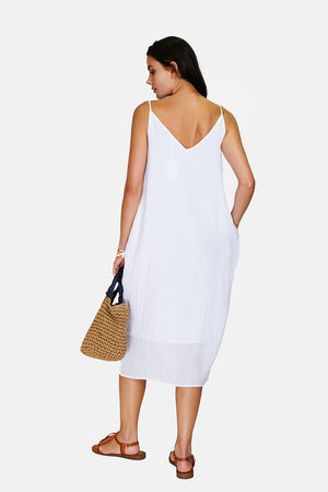 Wide v-neck strap dress front and back with pockets