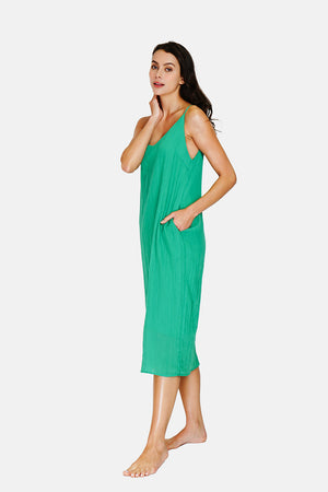 Wide v-neck strap dress front and back with pockets