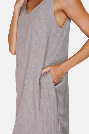 Wide v-neck strap dress front and back with pockets