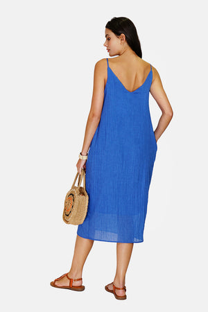 Wide v-neck strap dress front and back with pockets