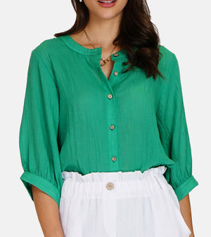 Round neck shirt Buttoned trapeze front with mid-length sleeve