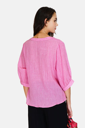 Round neck shirt Buttoned trapeze front with mid-length sleeve