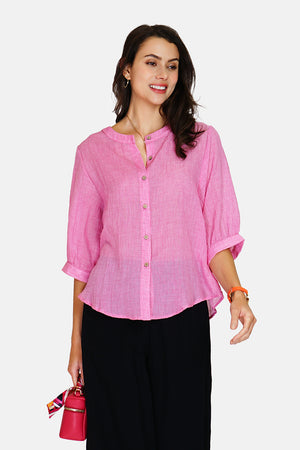 Round neck shirt Buttoned trapeze front with mid-length sleeve