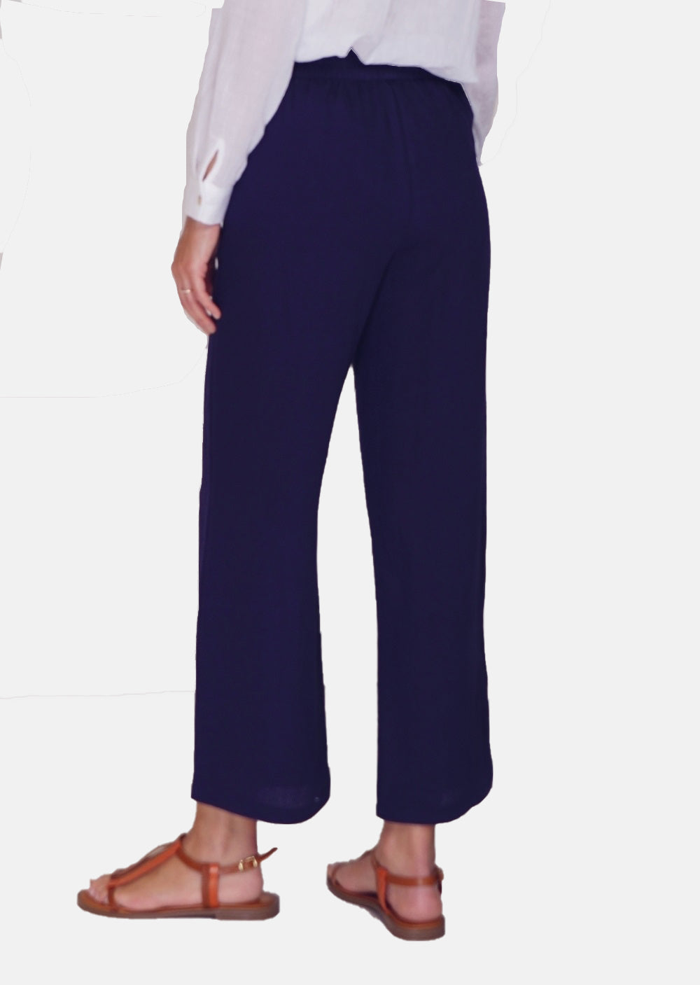 Wide pants with fancy belt zip closure and high waist button