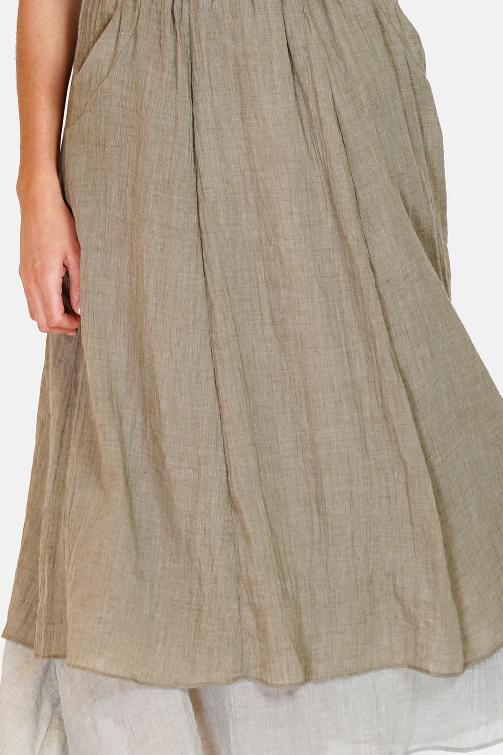 Long skirt with front pockets lined in bi-color