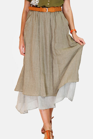 Long skirt with front pockets lined in bi-color