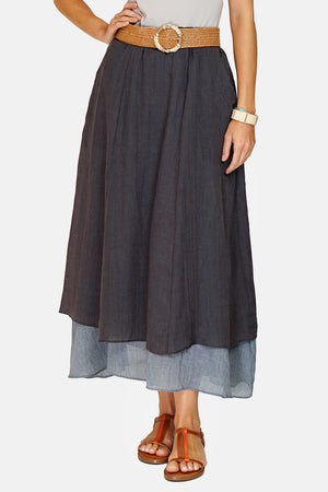 Long skirt with front pockets lined in bi-color