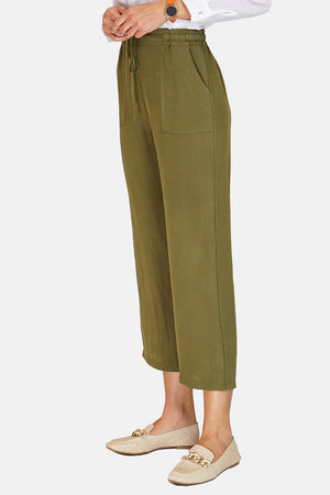 High waist patch pocket pants with drawstring