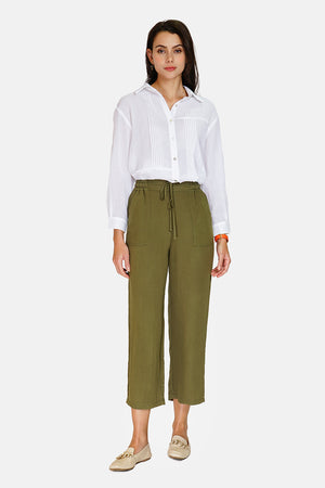 High waist patch pocket pants with drawstring