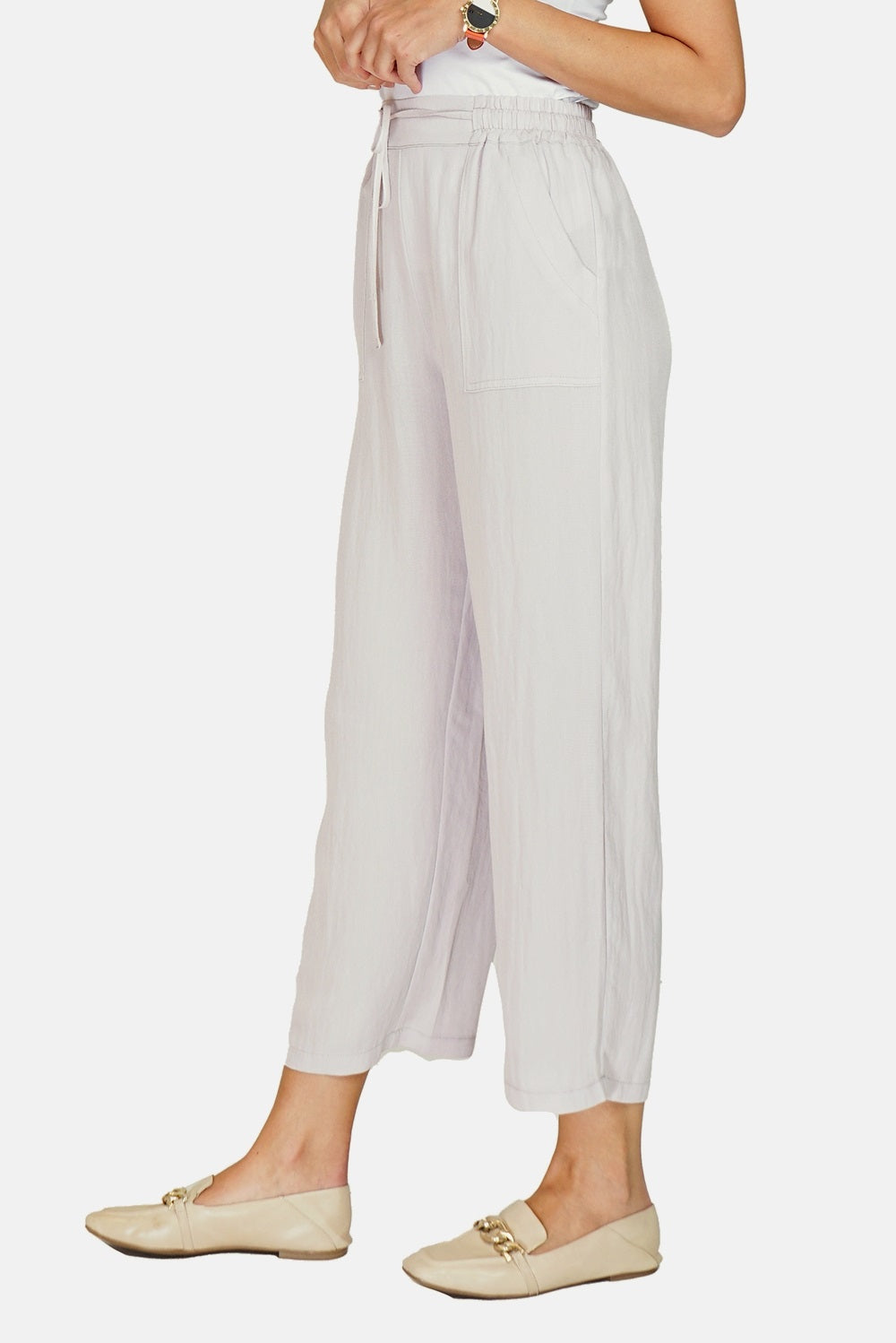 High waist patch pocket pants with drawstring