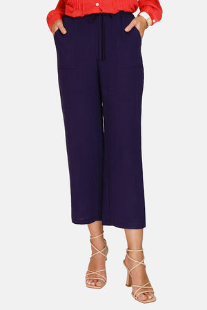 High waist patch pocket pants with drawstring