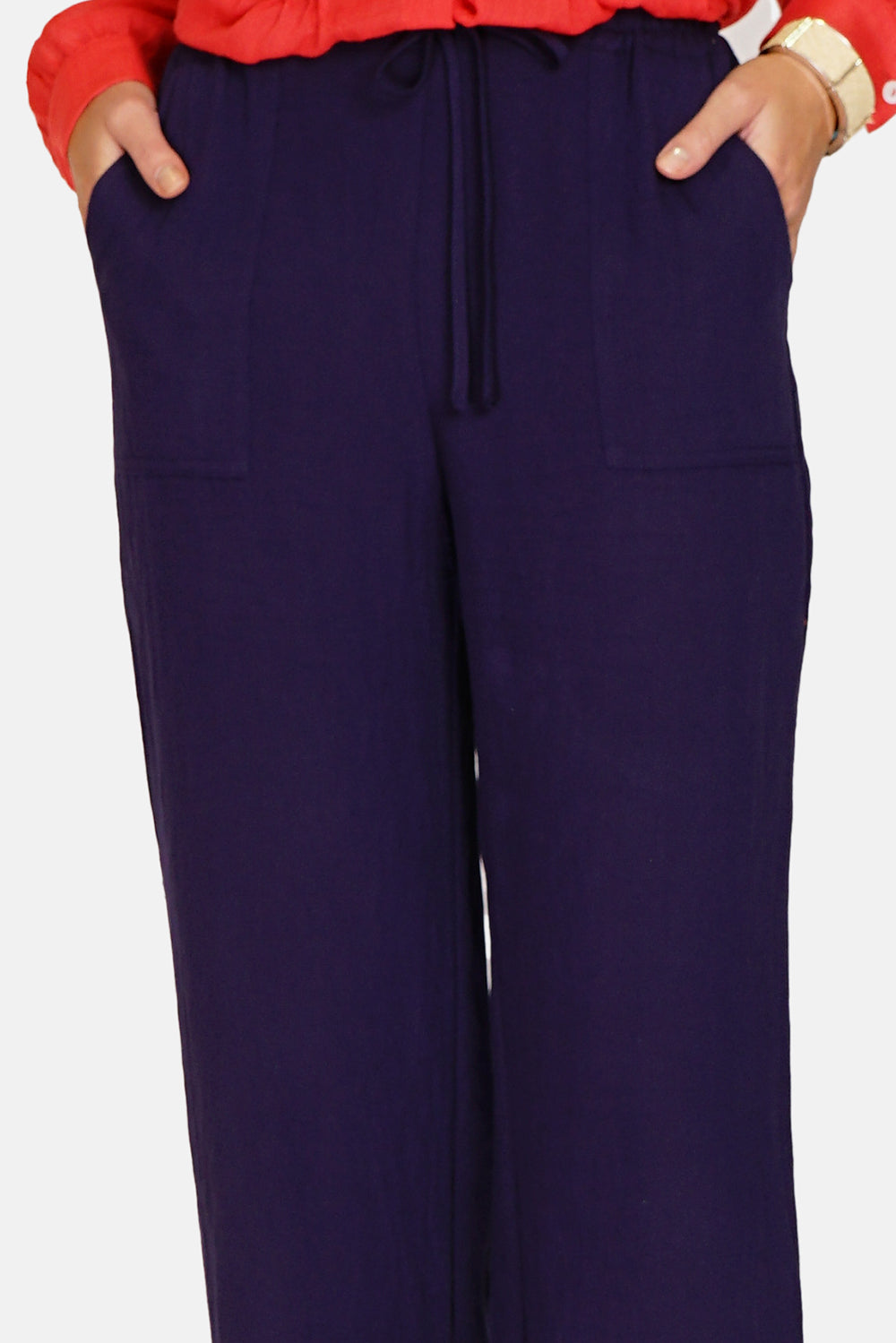 High waist patch pocket pants with drawstring