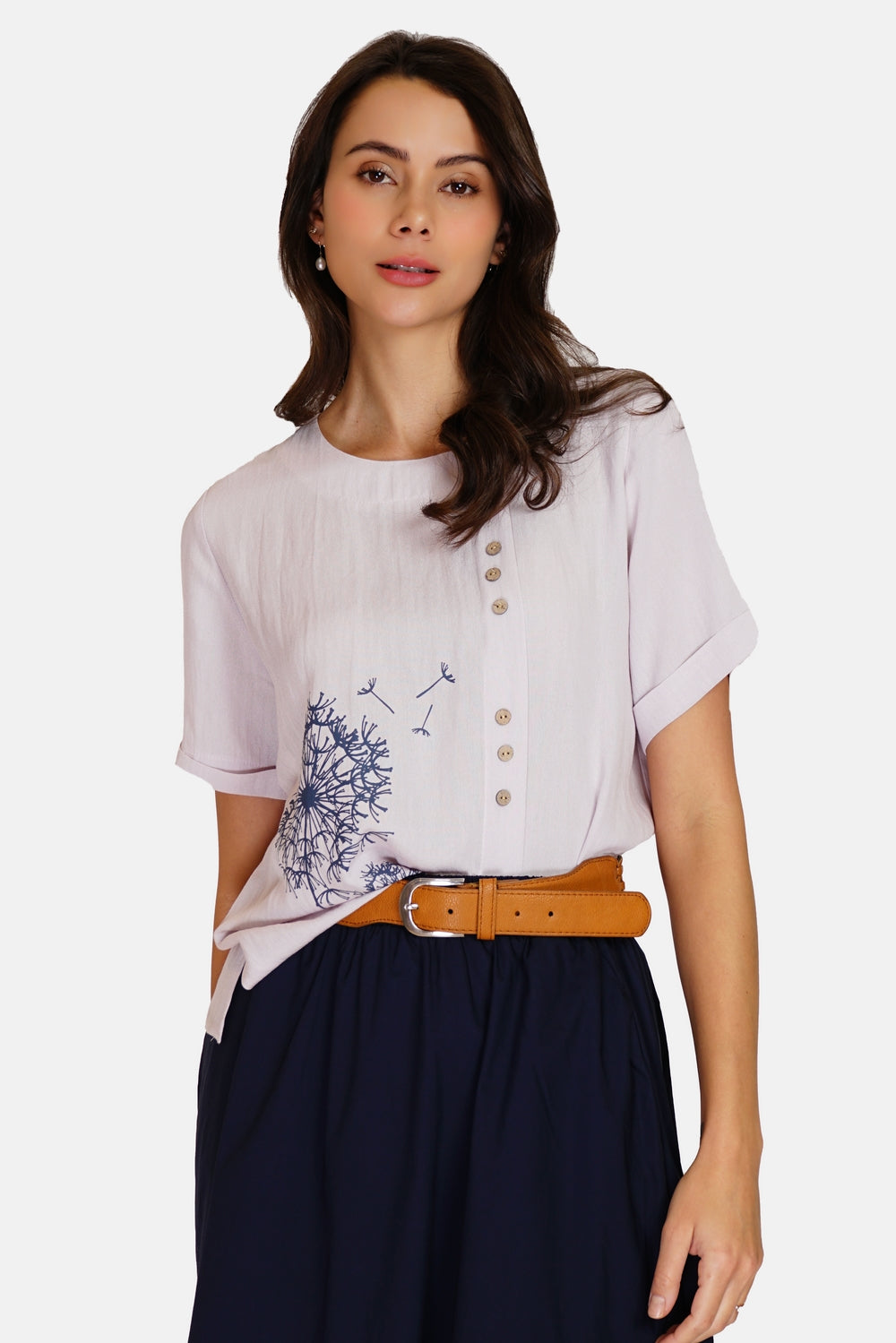 Top with buttons and front print in short sleeves