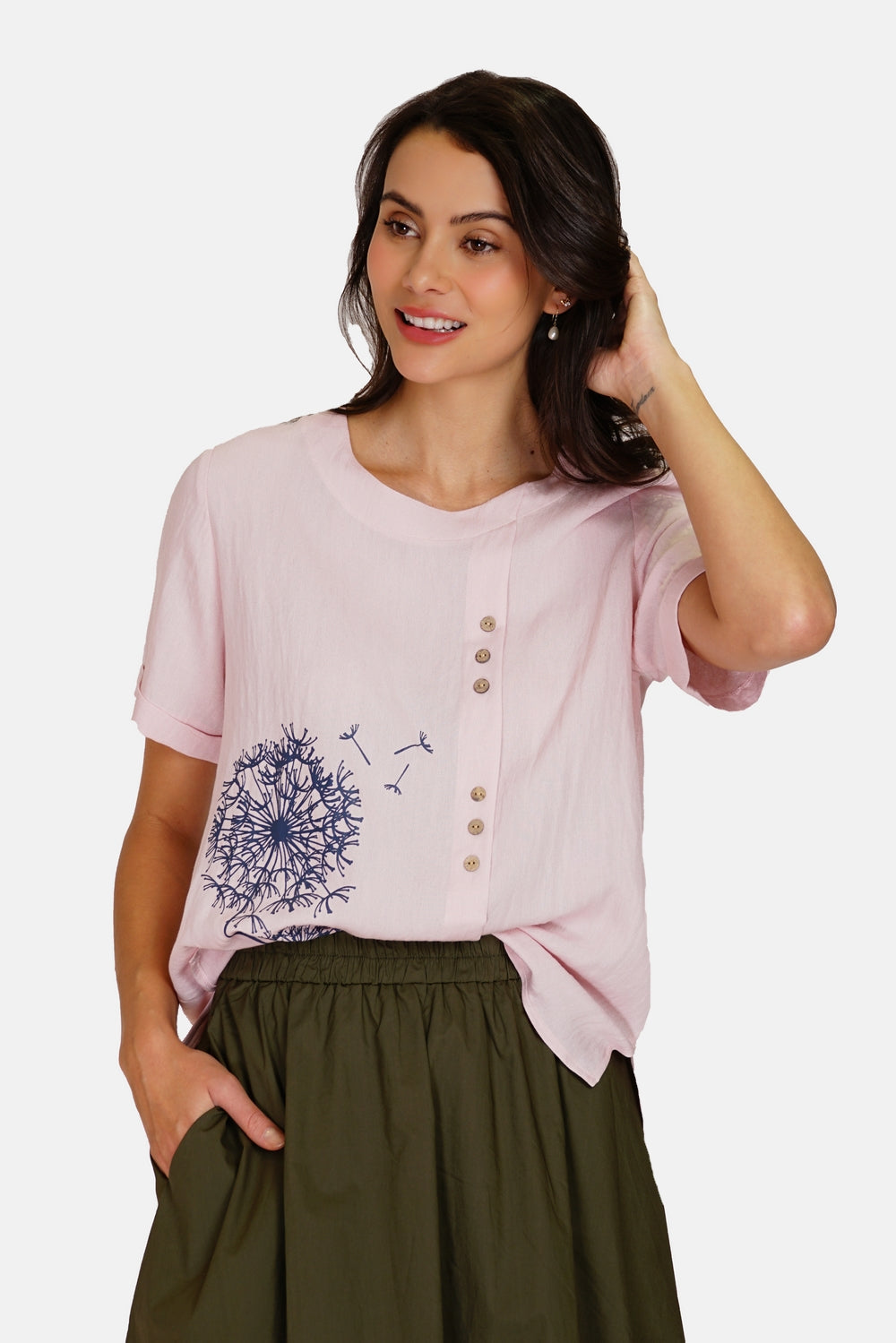 Top with buttons and front print in short sleeves