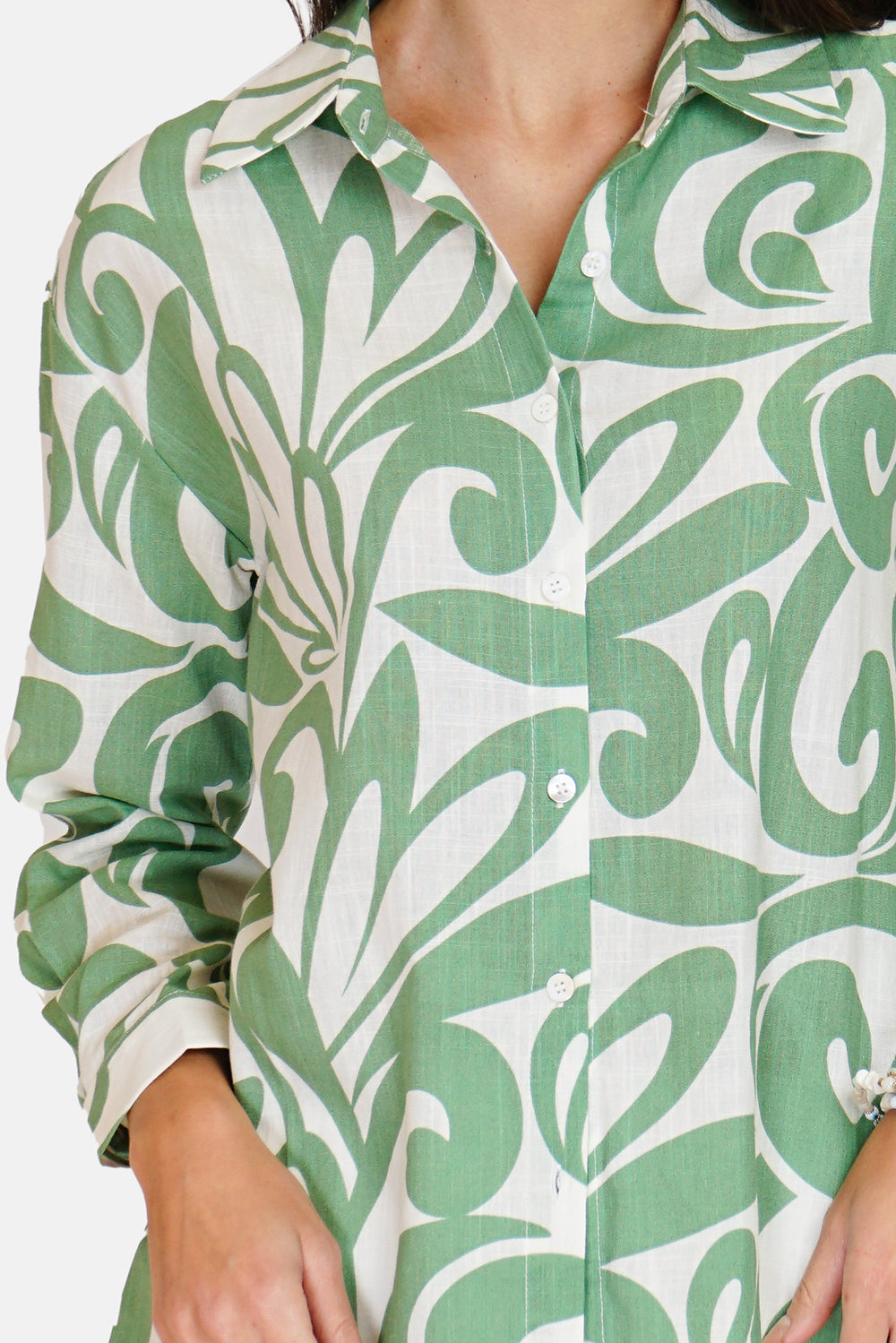 Designer Print Button Front Long Sleeve Blouse Dress