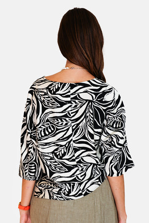 Wide designer print top with half-length sleeves