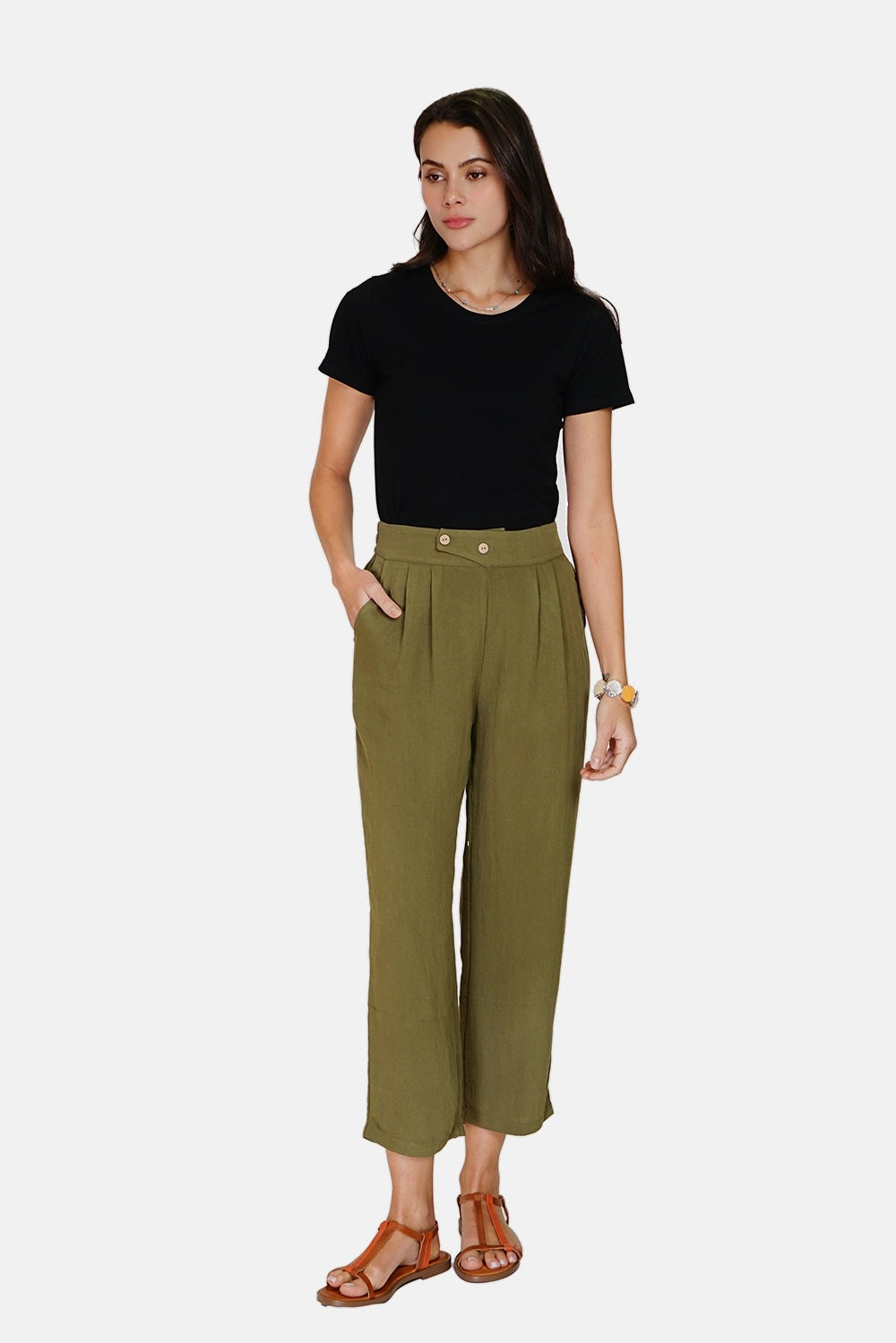 Fancy belted pants with high-waisted buttons