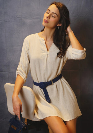 Wide Tunisian collar dress with long sleeves