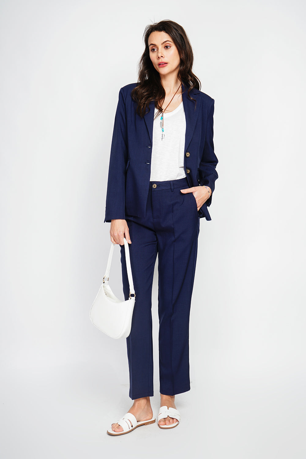 Veste col à revers, poches à rabat, manches longues – Bleu marine – Le Jardin du Lin
