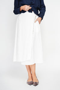 Buttoned front wrap skirt with side pockets